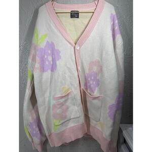 Steady Hands Cardigan Sweater Womens Oversized Flower Floral Pink Purple Size XL